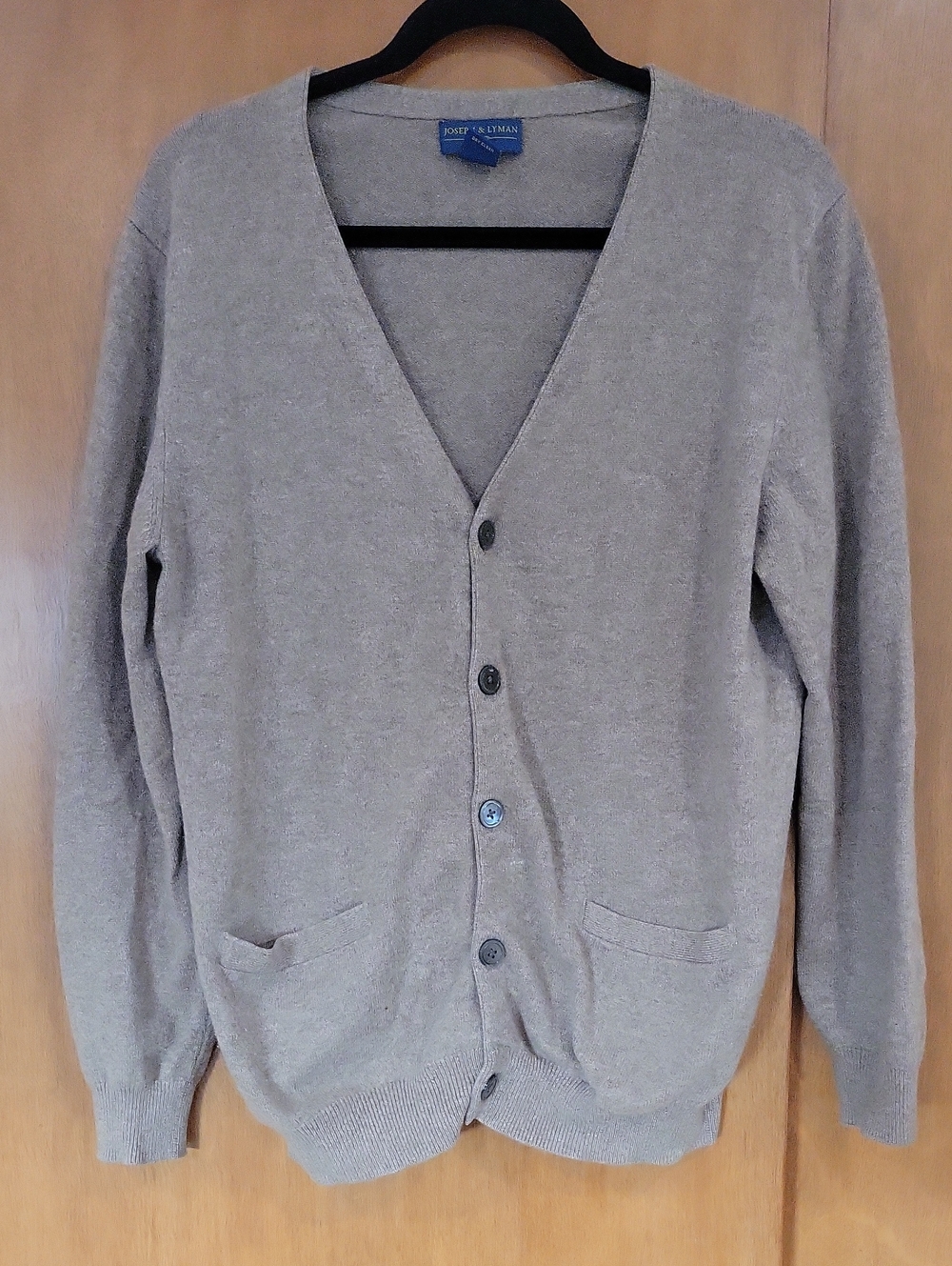 Joey & Lyman Men's Taupe V-Neck Cashmere Button Cardigan, Size S